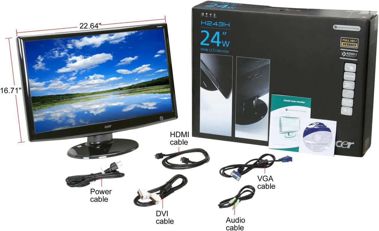 Alt view image 8 of 8 - Acer H243Hbmid 24" HDMI Widescreen LCD Monitor 300 cd/m2 40000:1 Max (ACM) Built-in Speakers