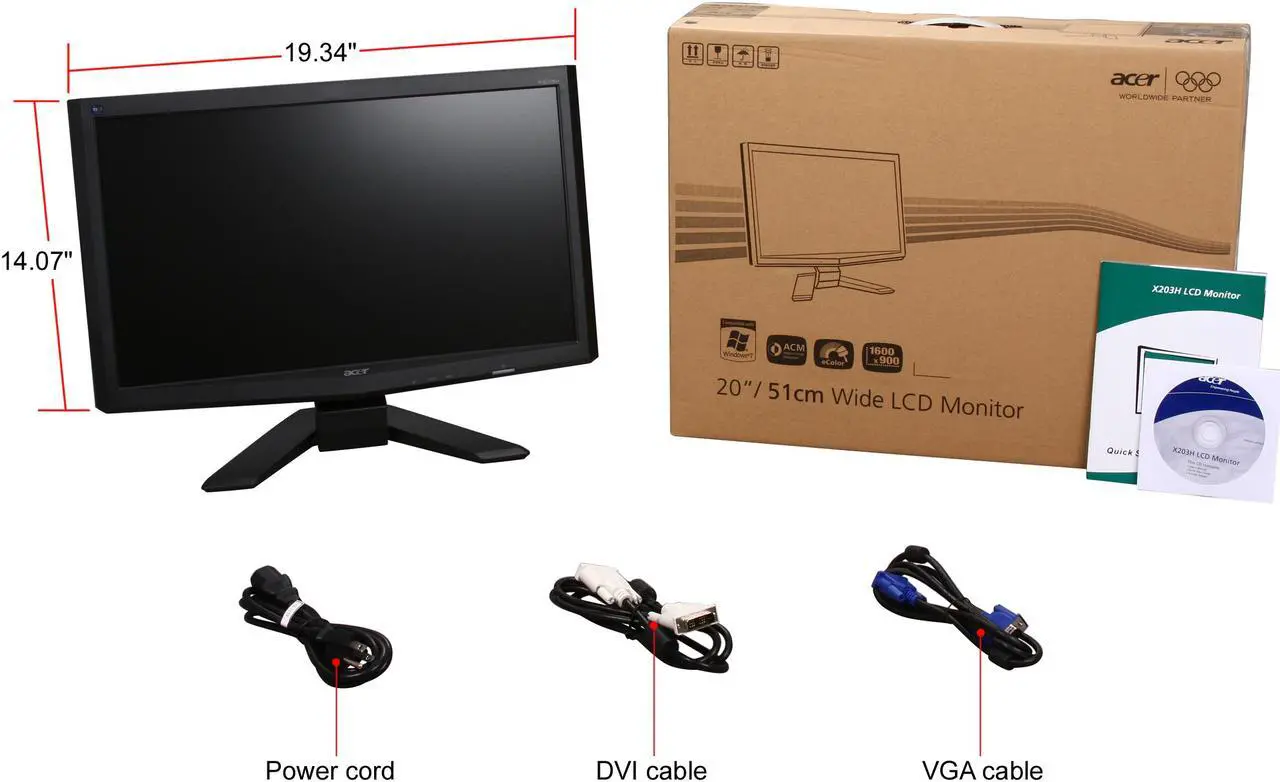 Alt view image 8 of 8 - Acer 20" TN LCD Monitor 5 ms D-Sub, DVI X203HCbd