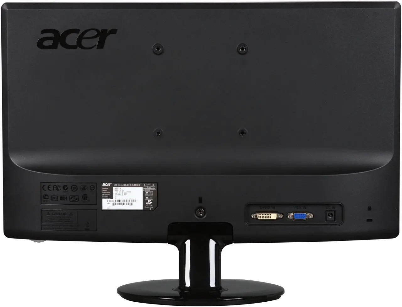Alt view image 5 of 7 - Acer S201HLbd Black 20" 5ms  LED-Backlight LCD monitor 250 cd/m2 ACM 12,000,000:1 (1000:1)