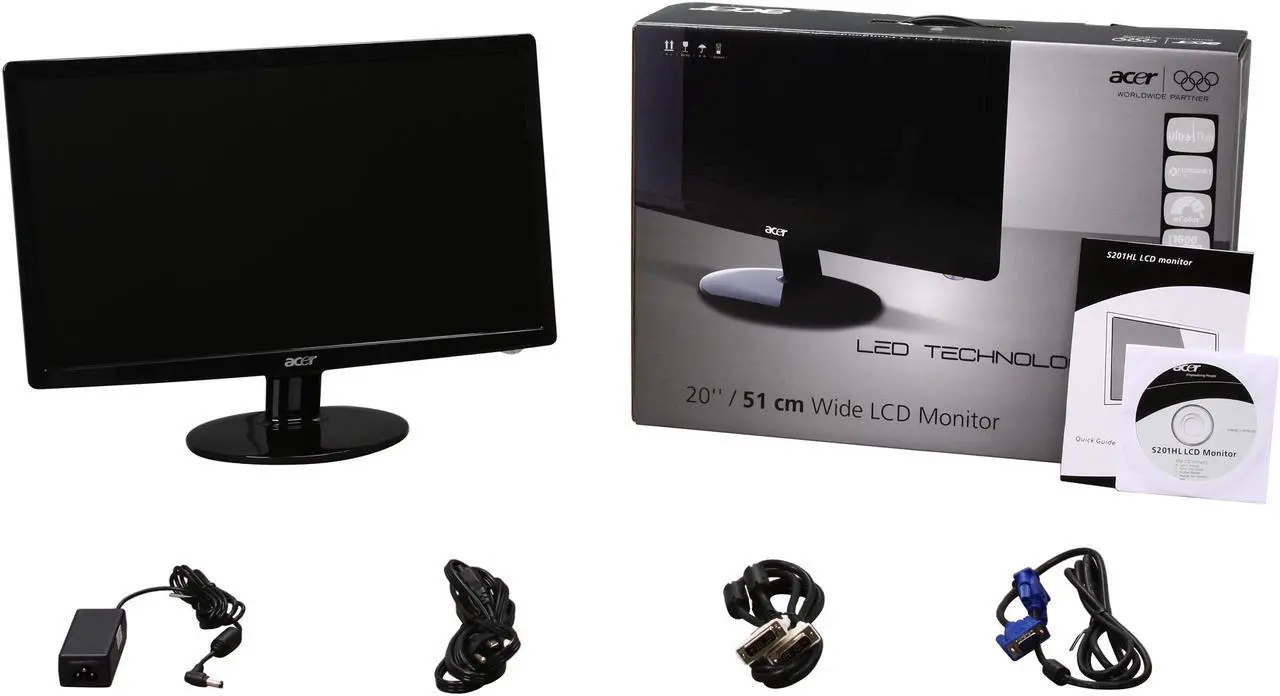 Alt view image 7 of 7 - Acer S201HLbd Black 20" 5ms  LED-Backlight LCD monitor 250 cd/m2 ACM 12,000,000:1 (1000:1)