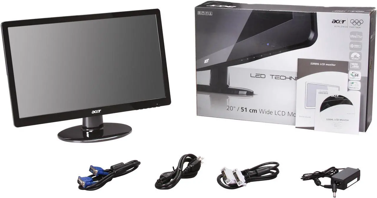 Alt view image 7 of 7 - Acer S200HLAbd Black 20" 5ms  LED Backlight Widescreen LCD Monitor 250 cd/m2 ACM 100,000,000:1 (1000:1)