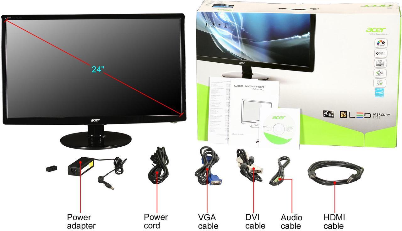 Alt view image 7 of 7 - Acer S241HL bmid UM.FS1AA.001 24" Full HD 1920 x 1080 5ms 60 Hz D-Sub, DVI, HDMI Built-in Speakers LCD Monitor