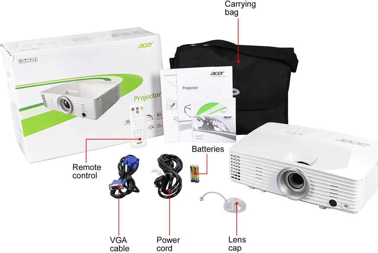 Alt view image 9 of 8 - Acer H6502BD Projector, 3400 Lumens, 20000:1 Contrast Ratio, 28"-300" Image Size, HDMI, USB, VGA, Built-in Speaker