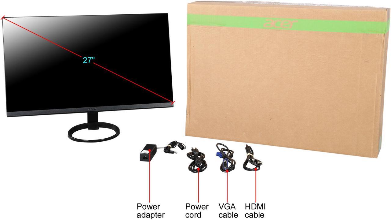 Alt view image 7 of 6 - Acer R1 Series R271 bid 27" Full HD 1920x1080 60Hz 4ms DVI HDMI VGA Flicker-Less Zero Frame Design Backlit LED IPS LCD Monitor