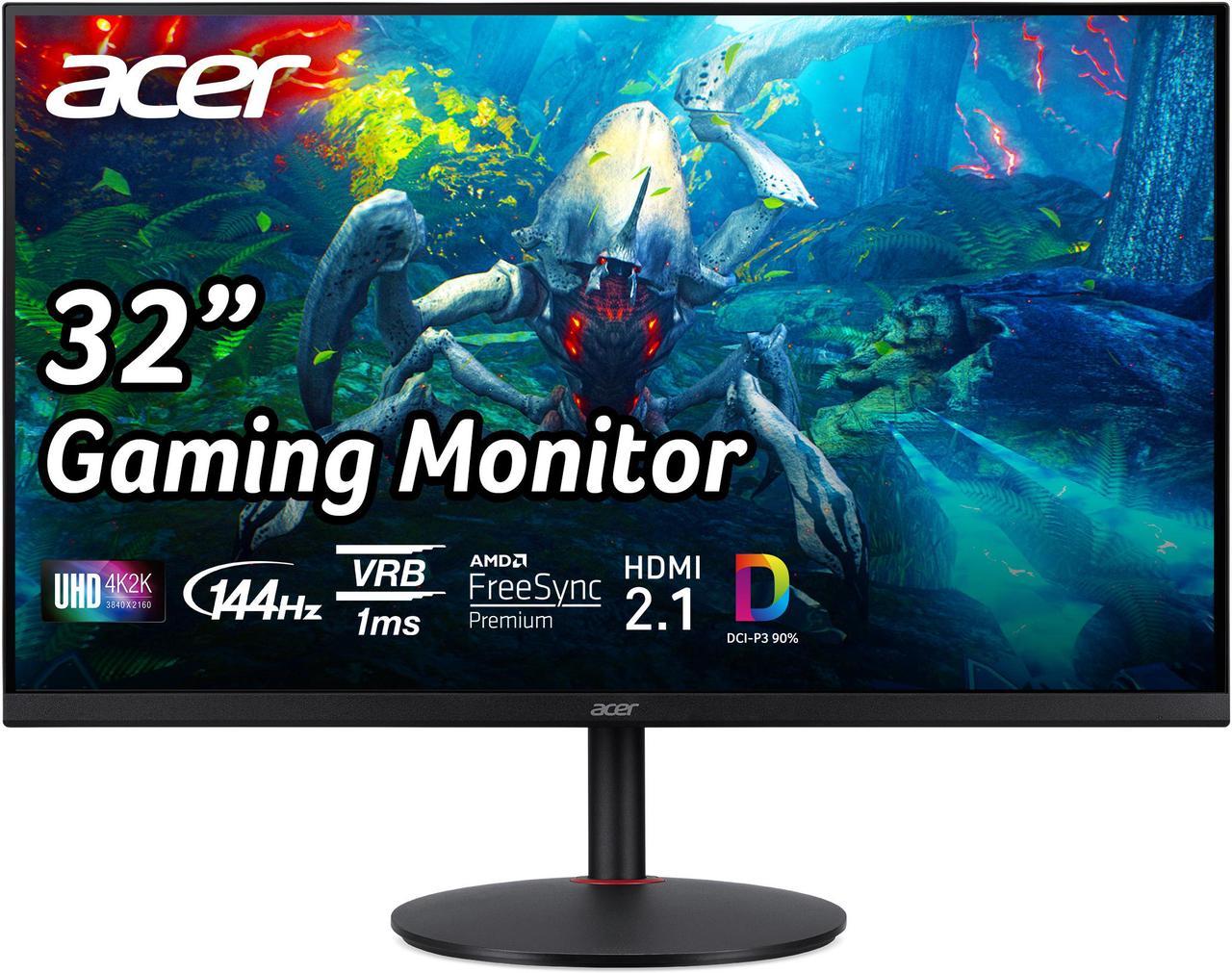 Acer 32” 144Hz 4K Gaming Monitor 1ms AMD FreeSync Premium UHD (3840x2160) DCI-P3 90% Delta E<1 VESA HDR400 HDMI 2.1 HDMI 2.1x2, DisplayPort, USB, Speaker Nitro XV322QK VBMIIPHZX