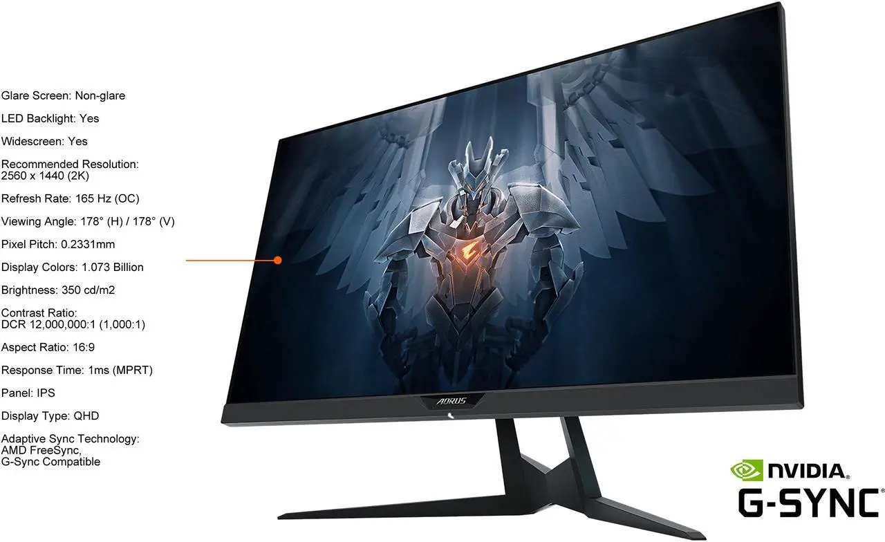 Alt view image 5 of 9 - AORUS FI27Q 27" 165Hz 1440P QHD G-SYNC Compatible IPS Gaming Monitor, Built-in ANC, 2k Display, 1 ms Response Time, HDR, 95% DCI-P3, 1x Display Port 1.2, 2x HDMI 2.0, 2x USB 3.0