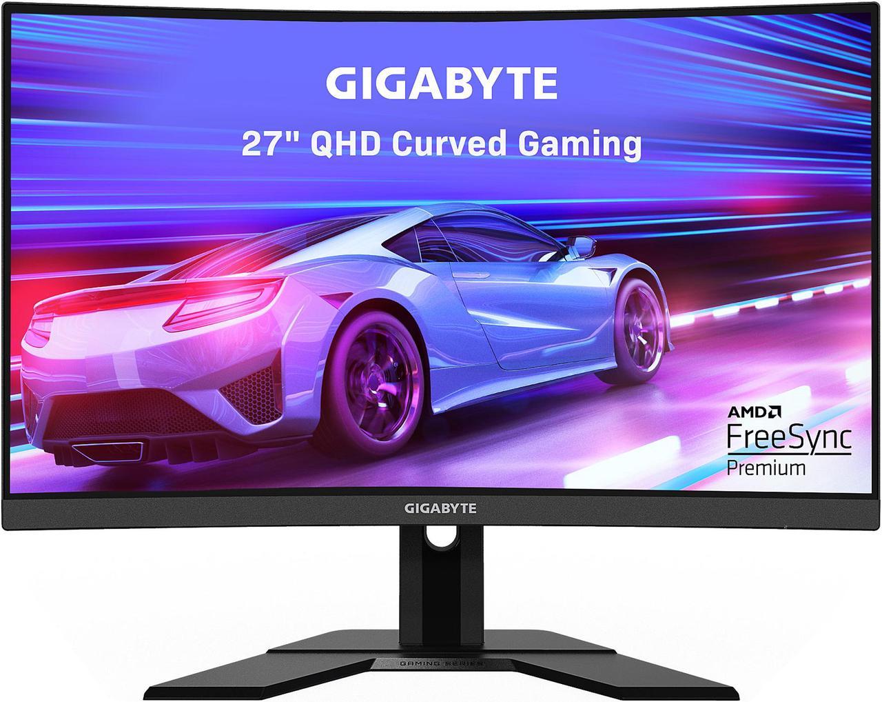 GIGABYTE G27QC 27" 165 Hz 1440P Curved Gaming Monitor, 2560 x 1440 VA 1500R Display, 1ms (MPRT) Response Time, 92% DCI-P3, HDR Ready, FreeSync Premium, 1 x DisplayPort 1.2, 2 x HDMI 2.0, 2 x USB 3.0