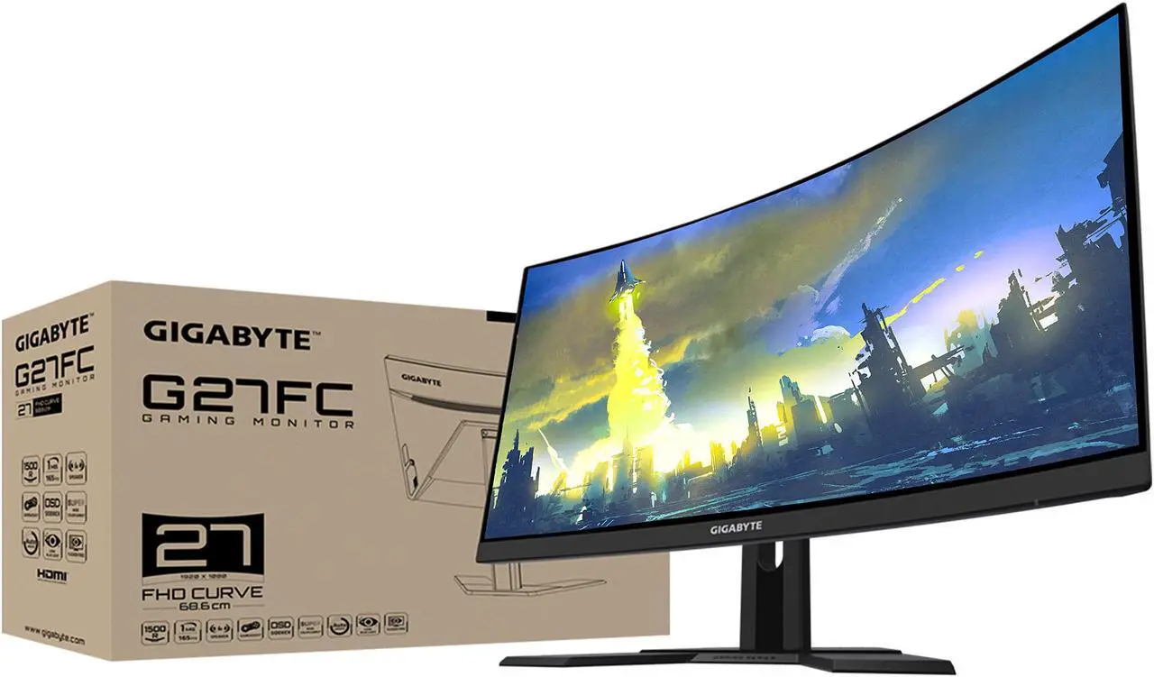 Alt view image 7 of 7 - GIGABYTE G27FC 27" 165Hz 1080P Curved Gaming Monitor, 1920 x 1080 VA 1500R Display, 1ms (MPRT) Response Time, 90% DCI-P3, FreeSync Premium, 1x DisplayPort 1.2, 2x HDMI 1.4, 2x USB 3.0, Height Adjustable
