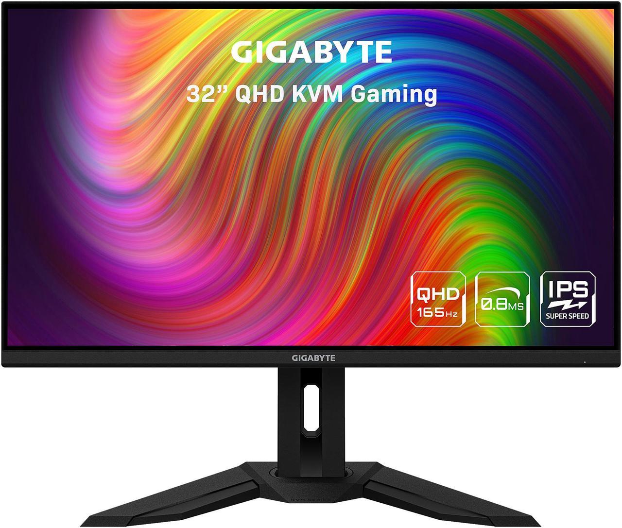 GIGABYTE 32" 165Hz 1440P SS IPS KVM Gaming Monitor, 0.8ms, FreeSync Premium, QHD 2560 x 1440, 94% DCI-P3, HDR Ready, 1x DisplayPort 1.2, 2x HDMI 2.0, 3x USB 3.0, 1x USB Type-C, M32Q  (170Hz OC)