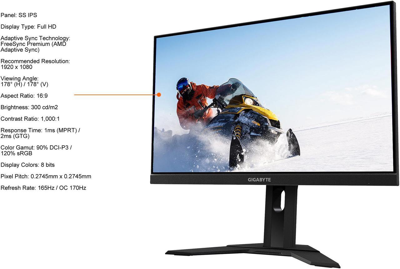 Alt view image 3 of 9 - GIGABYTE G24F 24" (23.8" Viewable) 165Hz/170Hz(OC) 1920 x 1080 SS IPS, 1ms (MPRT), 90% DCI-P3, FreeSync Premium, 1x DisplayPort 1.2 (HDR Ready), 2x HDMI 2.0, 2x USB 3.0 Height Adjust Gaming Monitor