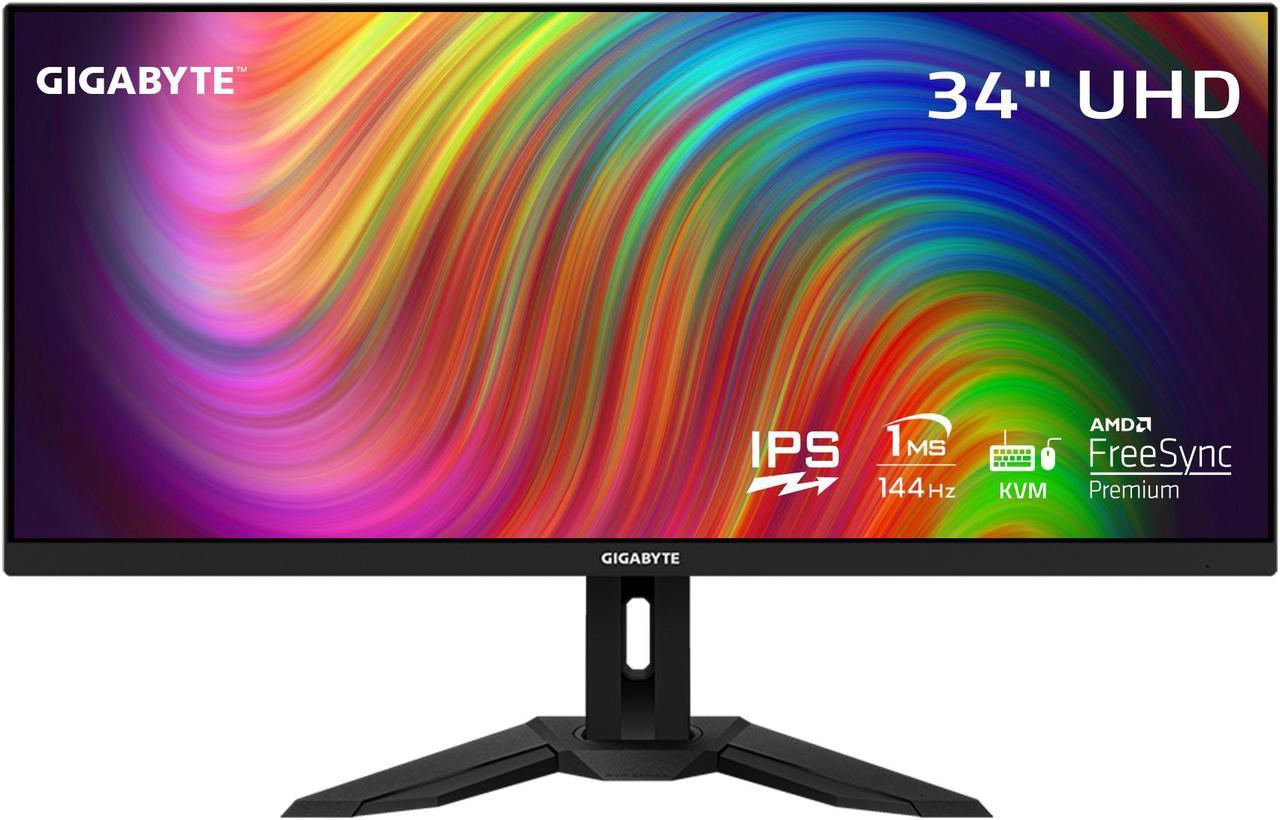 GIGABYTE - M34WQ - 34" IPS Ultrawide Gaming Monitor - WQHD 3440x1440 - 144Hz - 1ms MPRT - AMD FreeSync Premium - Type C KVM - HDMI, DP, Type C - Height Adjustable - Black