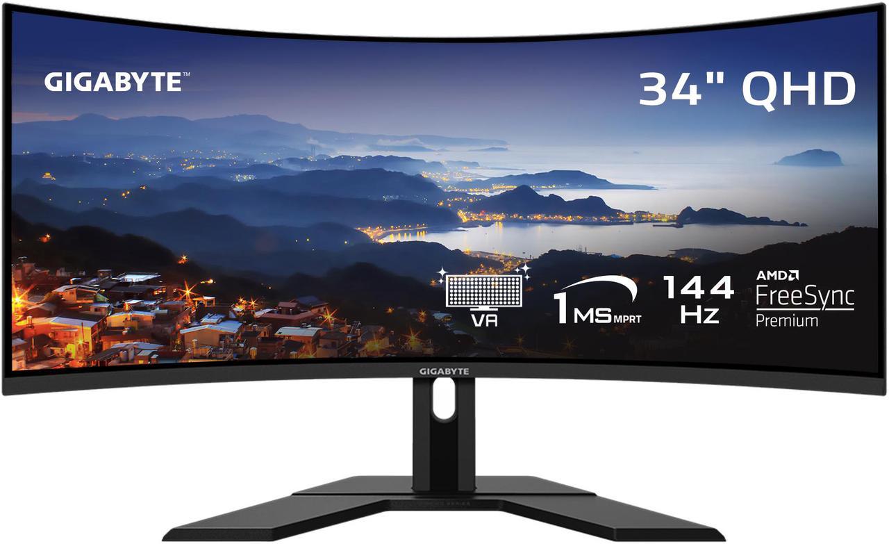 GIGABYTE - G34WQC Advanced - 34" VA Curved Gaming Monitor - WQHD 3440x1440 - 144Hz - 1ms MPRT - AMD FreeSync Premium - HDMI, DP - Height Adjustable - Black