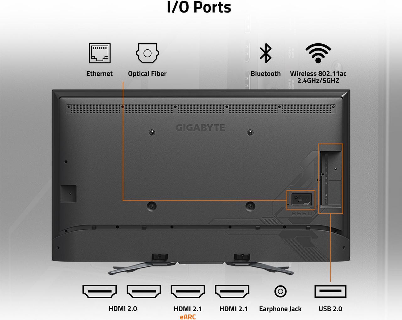 Alt view image 4 of 5 - GIGABYTE - S55U - 55" VA Gaming Monitor - UHD 3840x2160 - 120Hz - 2ms GTG - AMD FreeSync Premium - HDMI, USB-A, Ethernet - Black