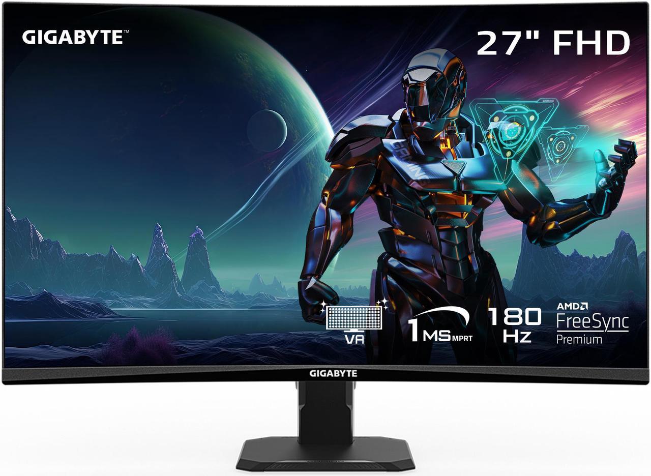 GIGABYTE - GS27FC - 27" VA Curved Gaming Monitor - FHD 1920x1080 - 180Hz - 1ms MPRT - AMD FreeSync Premium - HDMI, DP - Black