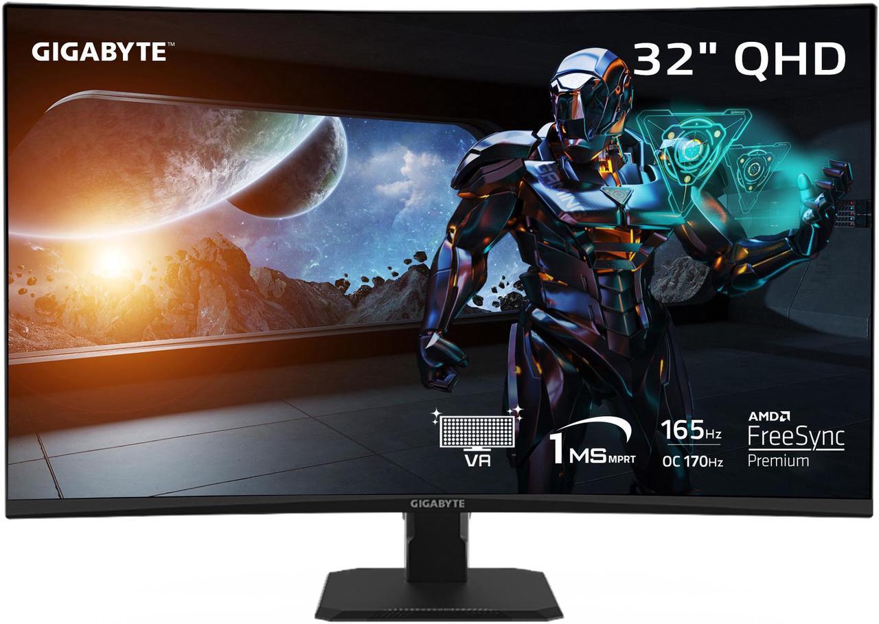 GIGABYTE - GS32QC - 32" VA Curved Gaming Monitor - QHD 2560x1440 - 165Hz/OC 170Hz - 1ms MPRT - AMD FreeSync Premium - HDMI, DP - Black