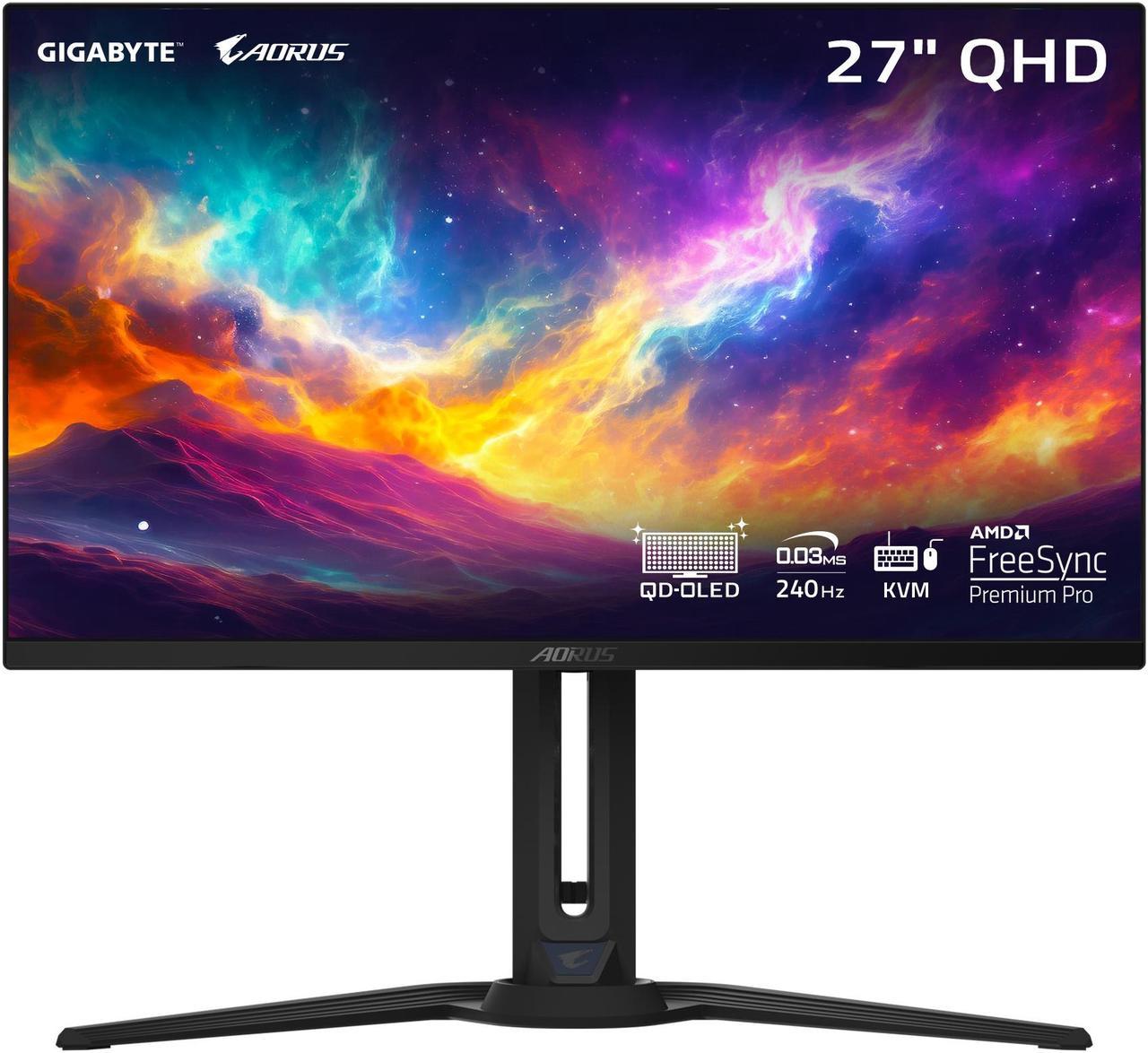 GIGABYTE - AORUS FO27Q3 - 27" QD OLED Gaming Monitor - QHD 2560x1440 - 360Hz - 0.03ms GTG - AMD FreeSync Premium Pro - Type C KVM - HDMI, DP, Type C - Height Adjustable - Black