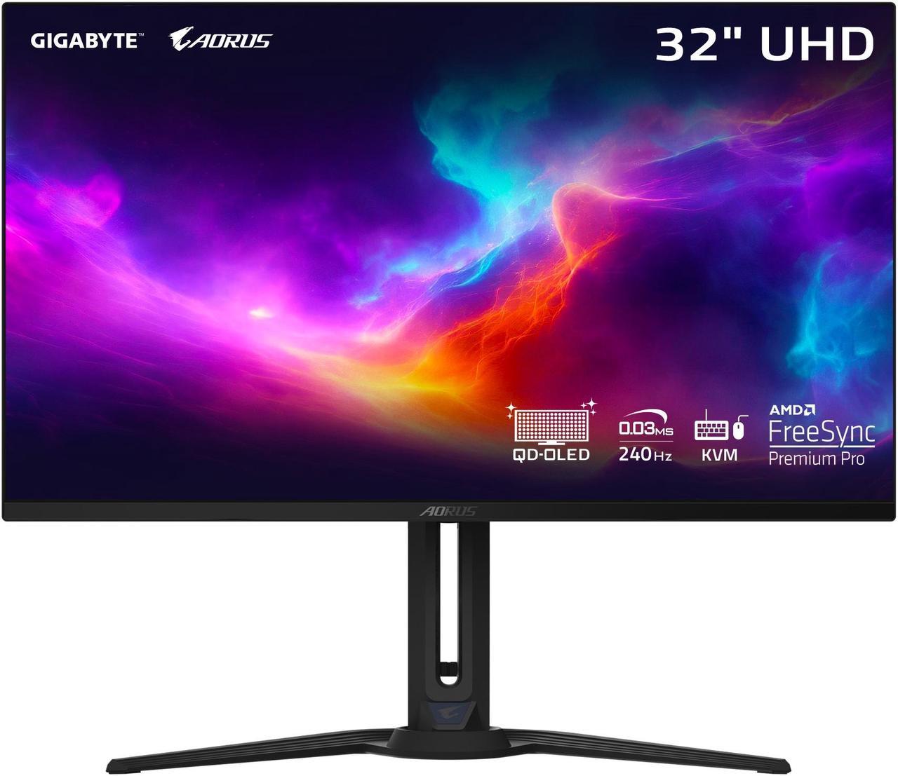 GIGABYTE - AORUS FO32U2 - 32" QD OLED Gaming Monitor - UHD 3840x2160 - 240Hz - 0.03ms GTG - AMD FreeSync Premium Pro - Type C KVM - HDMI, DP, Type C - Height Adjustable - Black