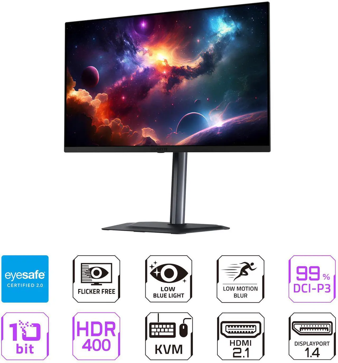 Alt view image 6 of 12 - GIGABYTE - MO27Q2 - 27" QD-OLED Gaming Monitor - QHD 2560x1440 - 240Hz - 0.03ms GTG - AMD FreeSync Premium Pro - Type C KVM - HDMI, DP - Height Adjustable - Black