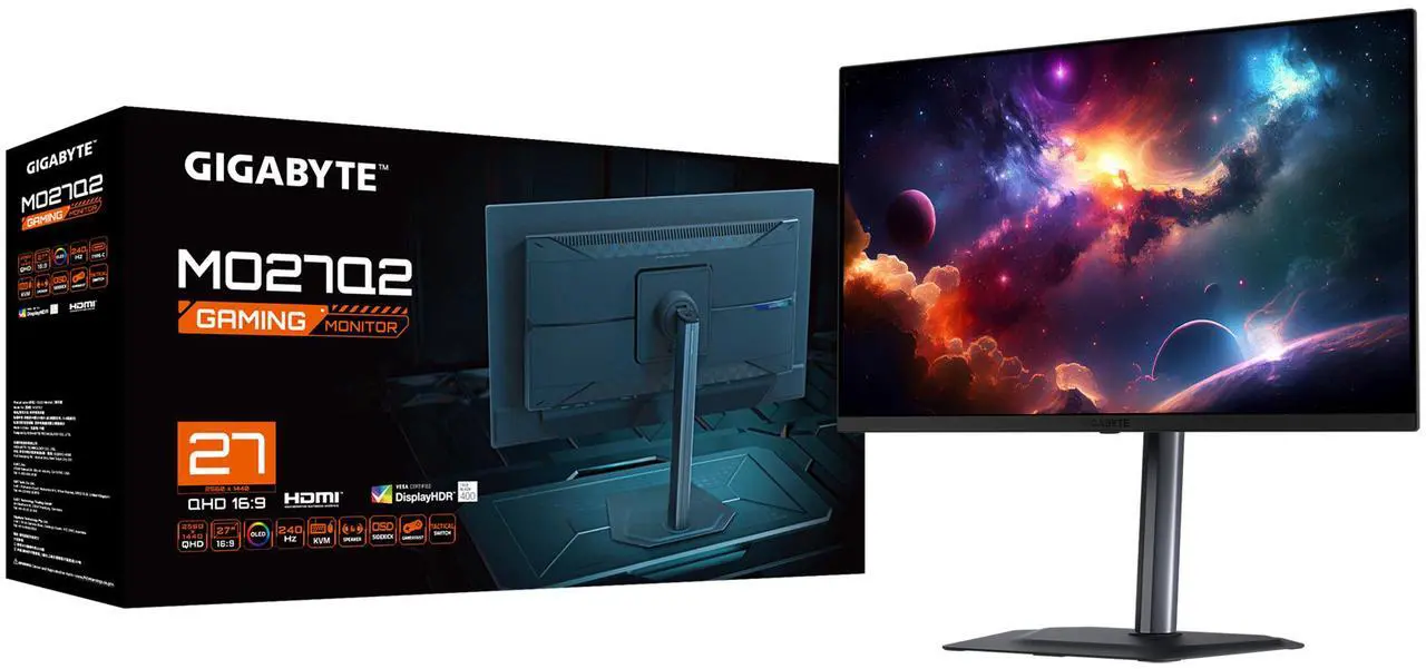 Alt view image 7 of 12 - GIGABYTE - MO27Q2 - 27" QD-OLED Gaming Monitor - QHD 2560x1440 - 240Hz - 0.03ms GTG - AMD FreeSync Premium Pro - Type C KVM - HDMI, DP - Height Adjustable - Black