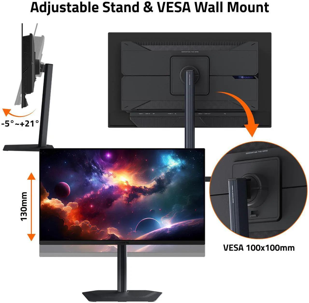 Alt view image 12 of 12 - GIGABYTE - MO27Q2 - 27" QD-OLED Gaming Monitor - QHD 2560x1440 - 240Hz - 0.03ms GTG - AMD FreeSync Premium Pro - Type C KVM - HDMI, DP - Height Adjustable - Black