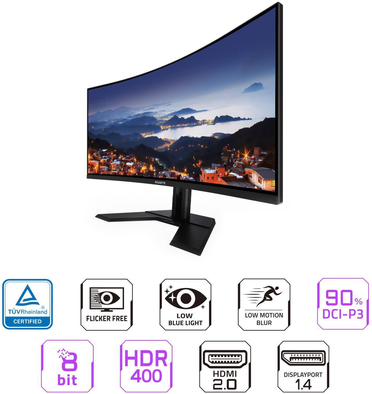 Alt view image 2 of 5 - GIGABYTE - G34WQCP - 34" VA Curved Gaming Monitor - WQHD 3440x1440 - 180Hz - 1ms MPRT - AMD FreeSync Premium - HDMI, DP - Height Adjustable - Black