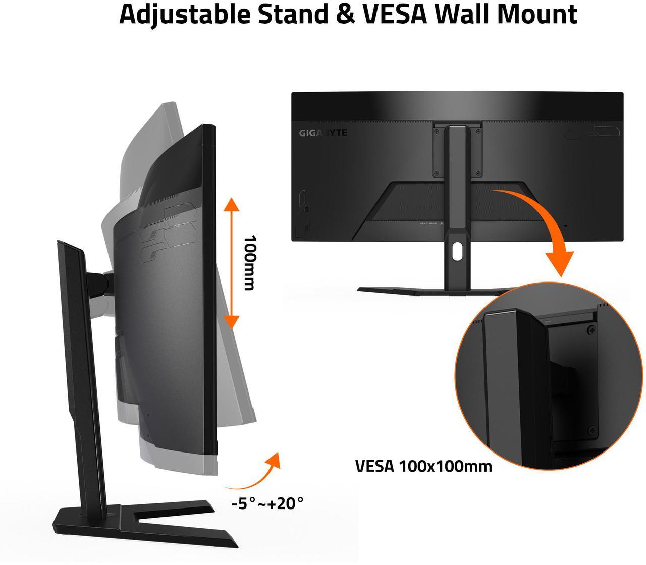 Alt view image 5 of 5 - GIGABYTE - G34WQCP - 34" VA Curved Gaming Monitor - WQHD 3440x1440 - 180Hz - 1ms MPRT - AMD FreeSync Premium - HDMI, DP - Height Adjustable - Black