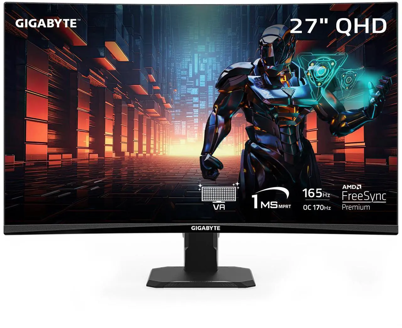 GIGABYTE -  GS27QC (SA) - 27" VA Curved Gaming Monitor - QHD 2560x1440 - 165Hz/OC 170Hz - 1ms MPRT - AMD FreeSync Premium - HDMI, DP - Black