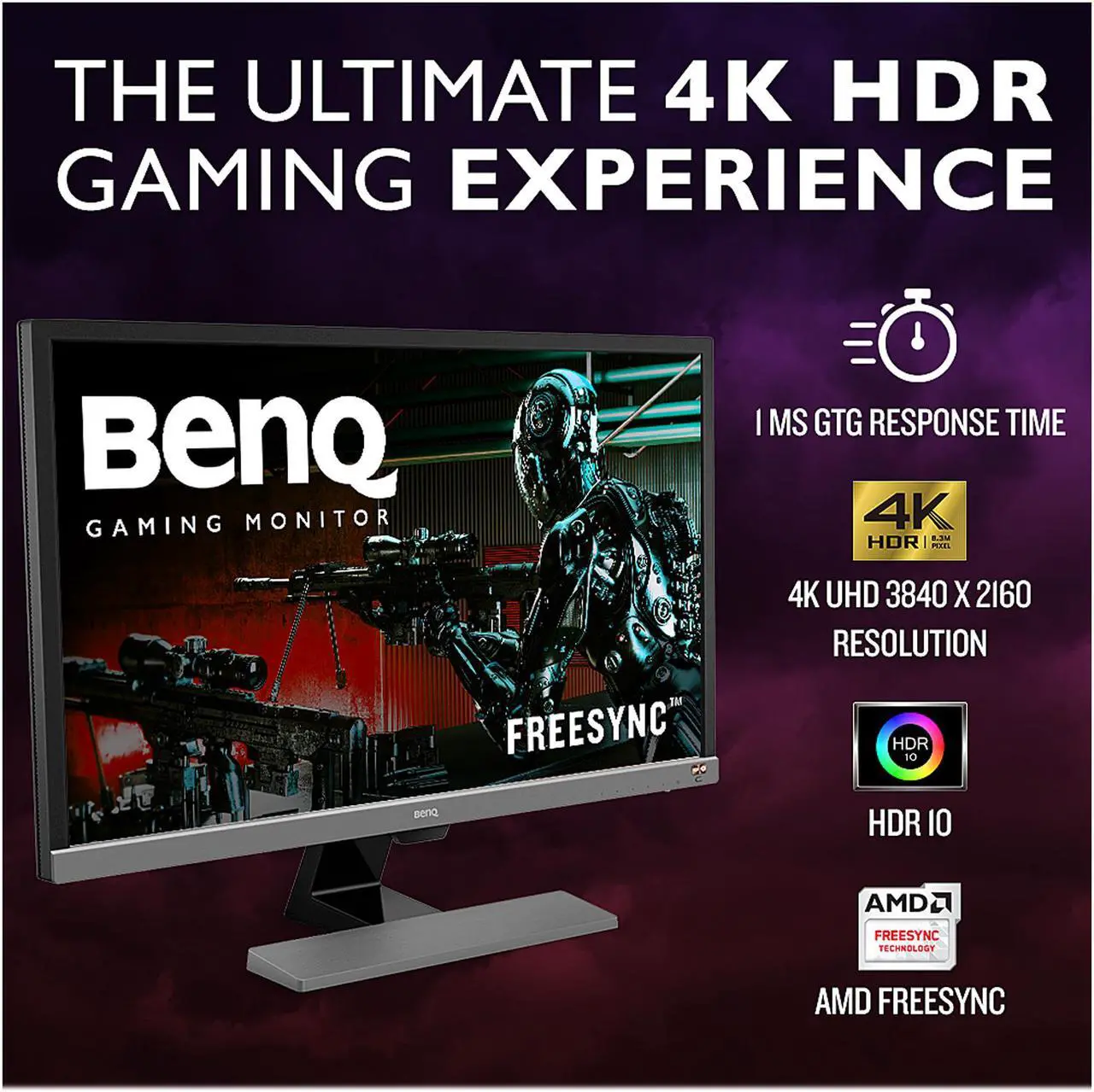 Alt view image 7 of 15 - BenQ EL2870U 28" (Actual size 27.9") 3840 x 2160 4K Resolution 1ms 2x HDMI DisplayPort AMD FreeSync Built-in Speakers Flicker-Free Low Blue Light HDCP Support LED Backlit Gaming Monitor