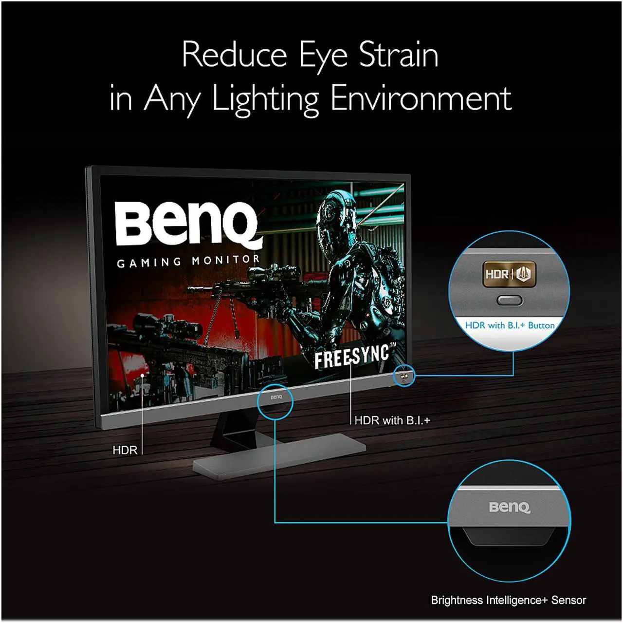 Alt view image 8 of 15 - BenQ EL2870U 28" (Actual size 27.9") 3840 x 2160 4K Resolution 1ms 2x HDMI DisplayPort AMD FreeSync Built-in Speakers Flicker-Free Low Blue Light HDCP Support LED Backlit Gaming Monitor