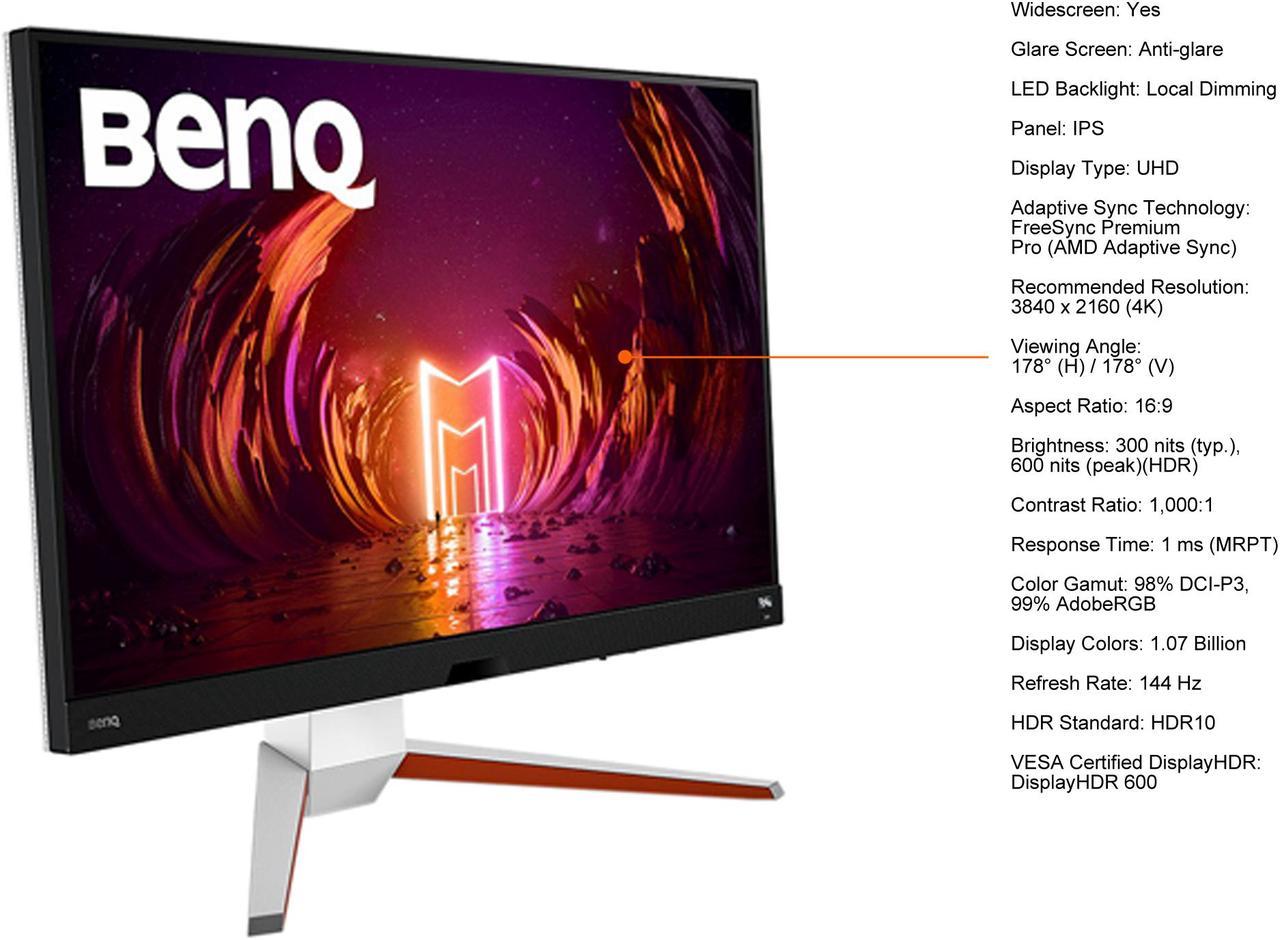 Alt view image 7 of 12 - BenQ 32" 144 Hz IPS UHD Gaming Monitor FreeSync Premium Pro (AMD Adaptive Sync) 98% DCI-P3, 99% AdobeRGB HDMI, DisplayPort, USB, Audio MOBIUZ EX3210U