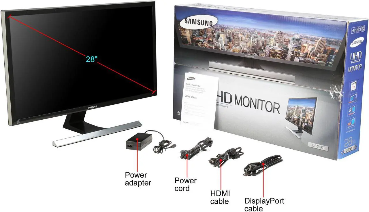 Alt view image 7 of 7 - SAMSUNG U28E590D Black 28" 4K UHD Widescreen LCD/LED Monitor, AMD FreeSync 1ms, 370 cd/m2 DCR Mega Infinity (1000:1), VESA Mountable, HDMI DisplayPort