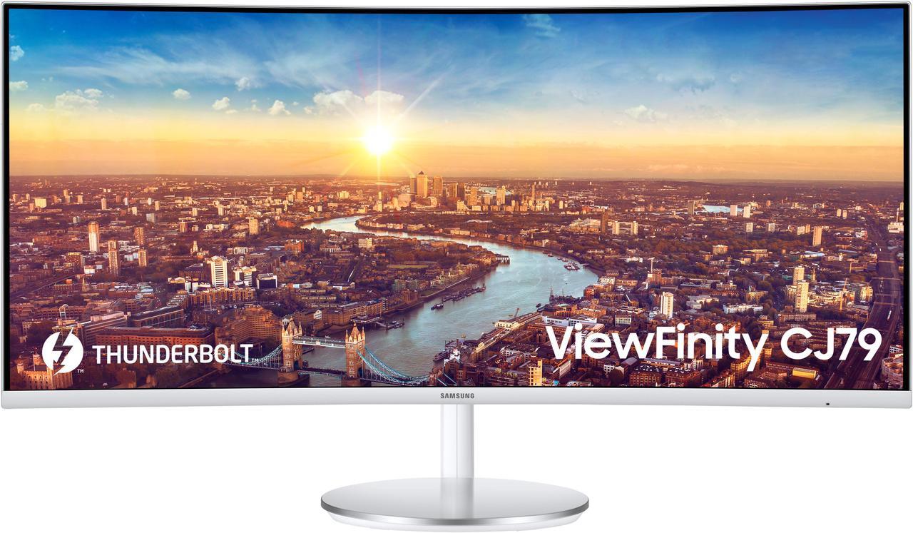 Alt view image 3 of 20 - SAMSUNG CJ79 ViewFinity LC34J791WTNXZA 34" 3440 x 1440 WQHD 2K 100Hz Computer Monitor Thunderbolt 3 Daisy Chain QLED HDMI USB Hub Height Adjustable Stand