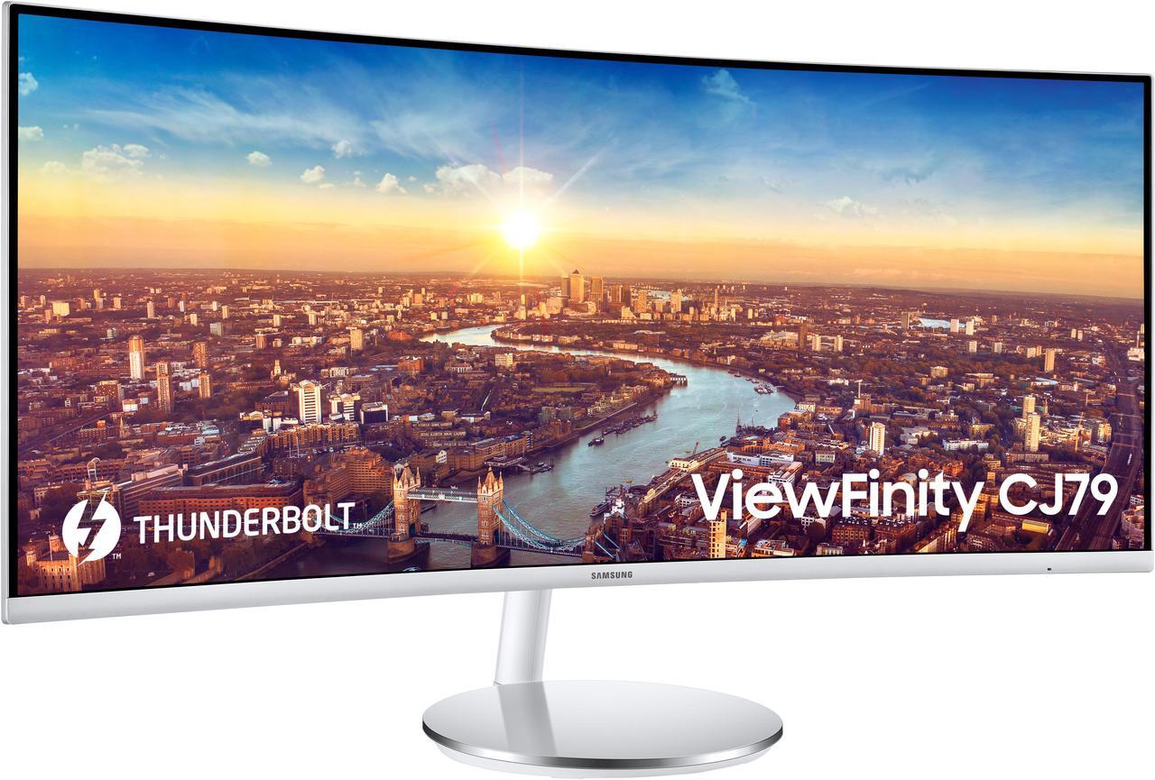 Alt view image 7 of 20 - SAMSUNG CJ79 ViewFinity LC34J791WTNXZA 34" 3440 x 1440 WQHD 2K 100Hz Computer Monitor Thunderbolt 3 Daisy Chain QLED HDMI USB Hub Height Adjustable Stand