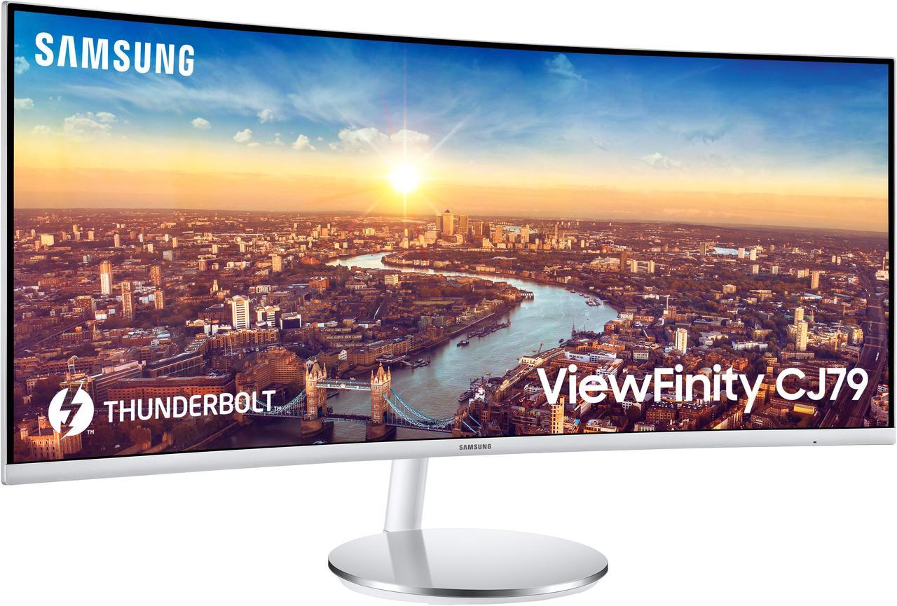 Alt view image 4 of 20 - SAMSUNG CJ79 ViewFinity LC34J791WTNXZA 34" 3440 x 1440 WQHD 2K 100Hz Computer Monitor Thunderbolt 3 Daisy Chain QLED HDMI USB Hub Height Adjustable Stand
