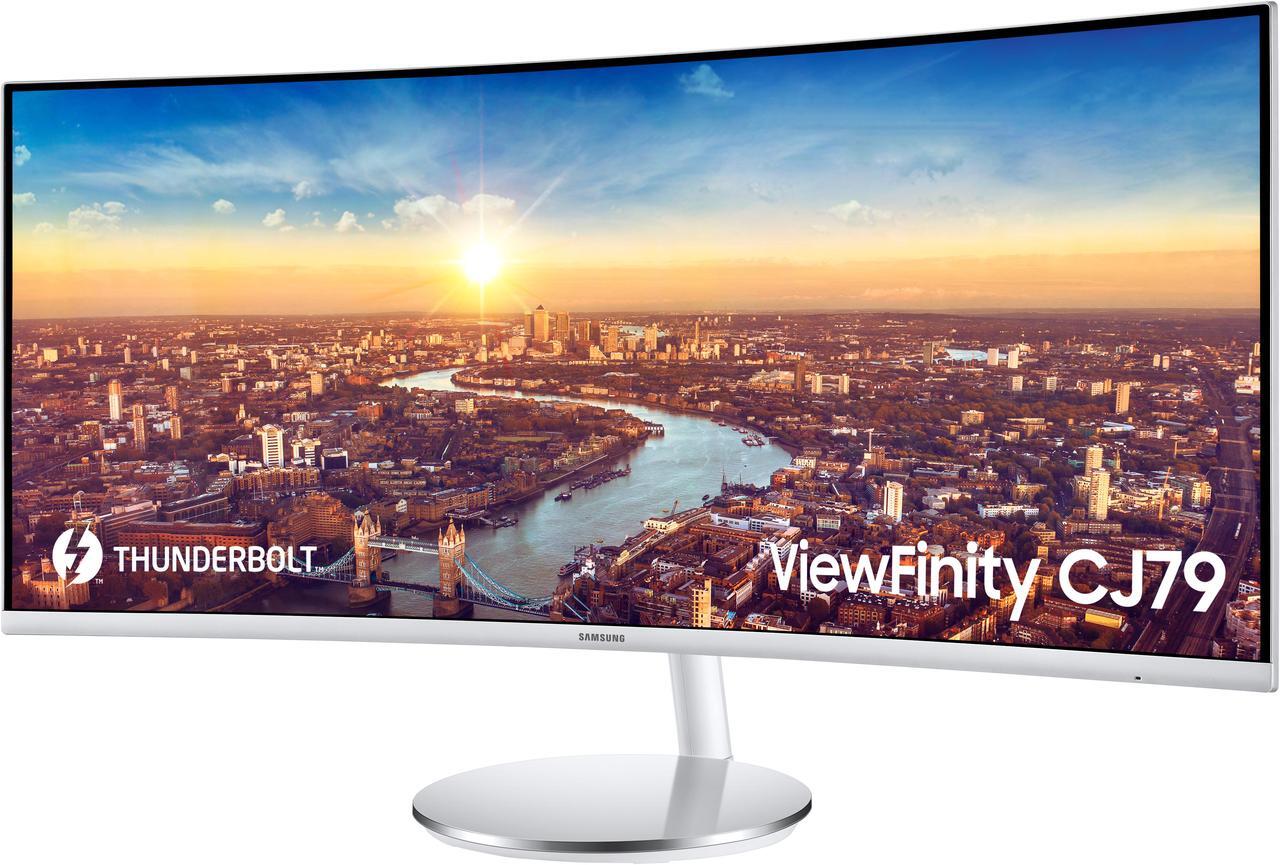 Alt view image 6 of 20 - SAMSUNG CJ79 ViewFinity LC34J791WTNXZA 34" 3440 x 1440 WQHD 2K 100Hz Computer Monitor Thunderbolt 3 Daisy Chain QLED HDMI USB Hub Height Adjustable Stand