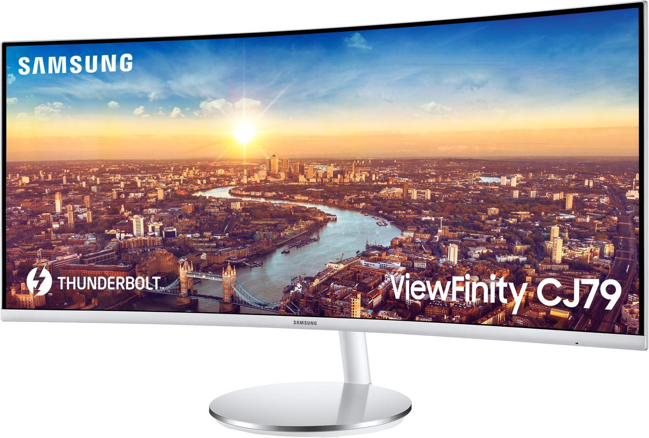 Alt view image 5 of 20 - SAMSUNG CJ79 ViewFinity LC34J791WTNXZA 34" 3440 x 1440 WQHD 2K 100Hz Computer Monitor Thunderbolt 3 Daisy Chain QLED HDMI USB Hub Height Adjustable Stand