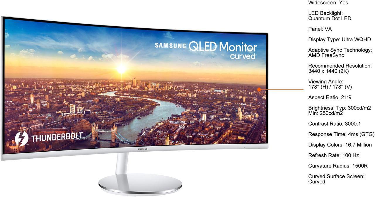 Alt view image 11 of 20 - SAMSUNG CJ79 ViewFinity LC34J791WTNXZA 34" 3440 x 1440 WQHD 2K 100Hz Computer Monitor Thunderbolt 3 Daisy Chain QLED HDMI USB Hub Height Adjustable Stand