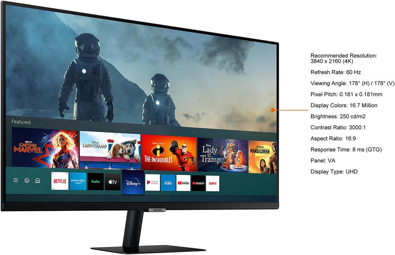 Alt view image 6 of 12 - SAMSUNG M7 Series LS32AM702UNXZA 32" UHD 3840 x 2160 (4K) 2 x HDMI, USB-C Built-in Speakers Smart Monitor with Streaming TV