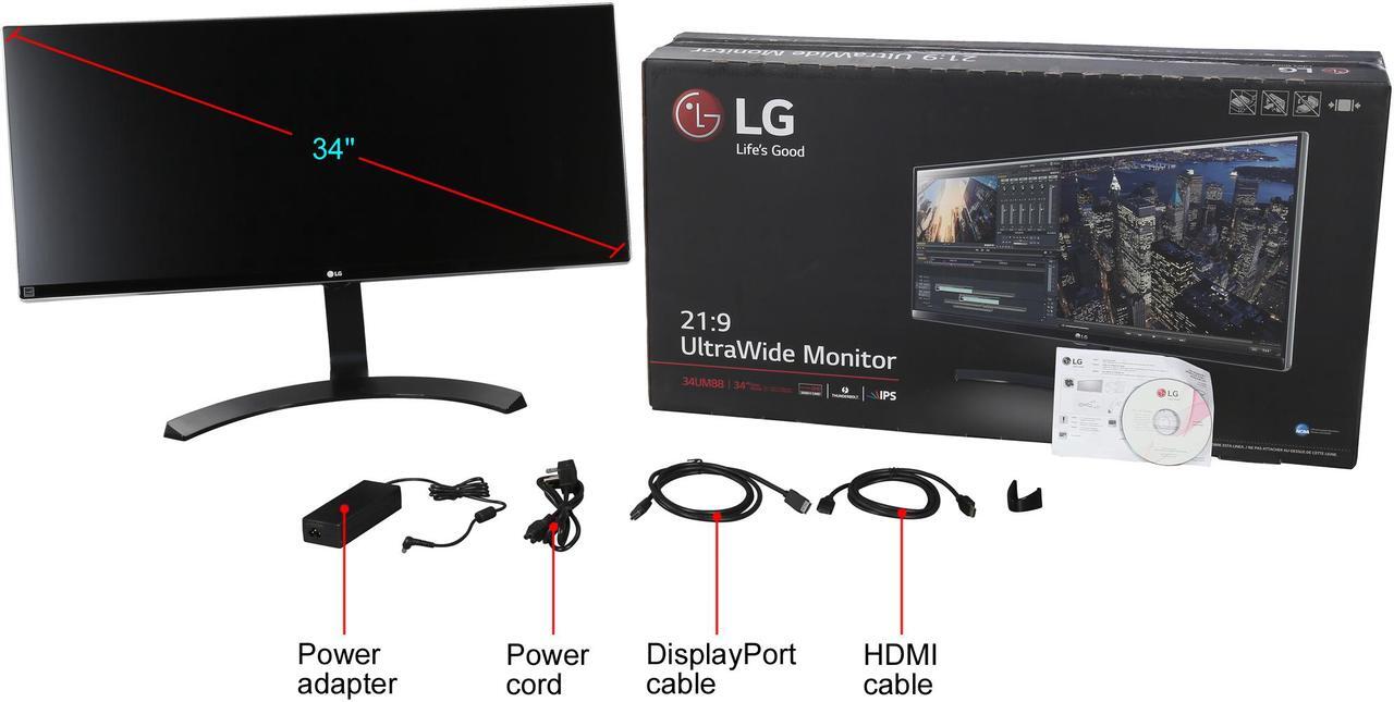 Alt view image 7 of 7 - LG 34UM88-P 34" FreeSync IPS LED Monitor 3440 x 1440 WQHD 21:9 UltraWide 5ms On-Screen Control with 4-way Screen Split, Thunderbolt 2.0 and USB 3.0 Quick Charge HDMI DisplayPort