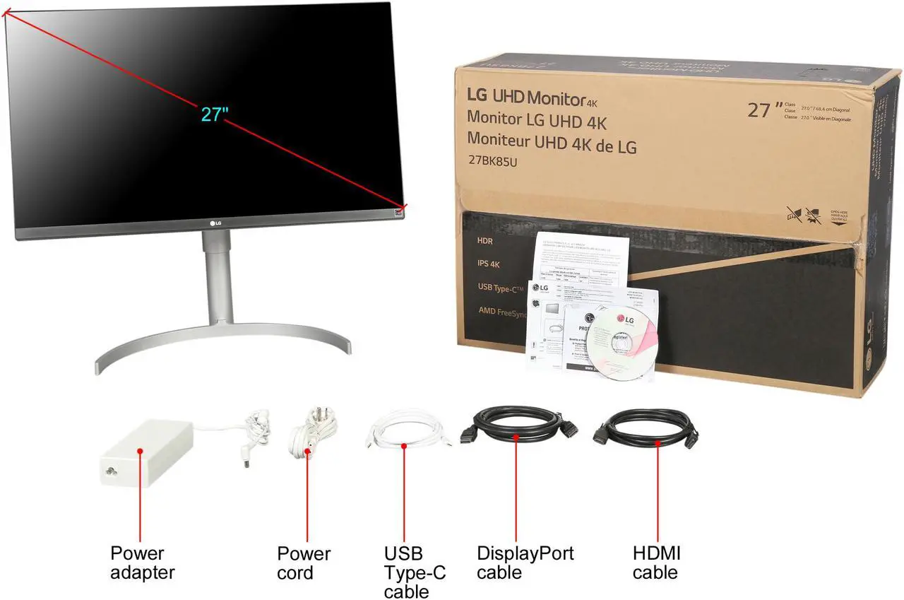 Alt view image 11 of 10 - LG 27BK85U-W 27" 3840x2160 UHD 4K IPS FreeSync (AMD Adaptive Sync) HDR 10 350 cd/m2 Monitor USB Type-C, HDMI, DisplayPort