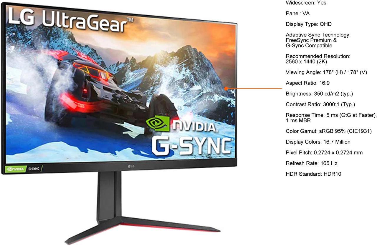Alt view image 4 of 7 - LG UltraGear 32GN63T-B 32" QHD 2560 x 1440 (2K) 165 Hz HDMI, DisplayPort, Audio FreeSync Premium & G-Sync Compatible Gaming Monitor (Grade A Refurbished)