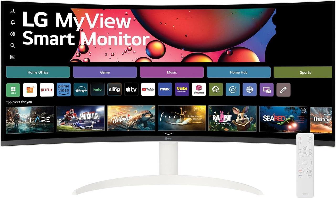 LG 34" MyView Smart Monitor WQHD Curved Screen 100Hz with webOS, White