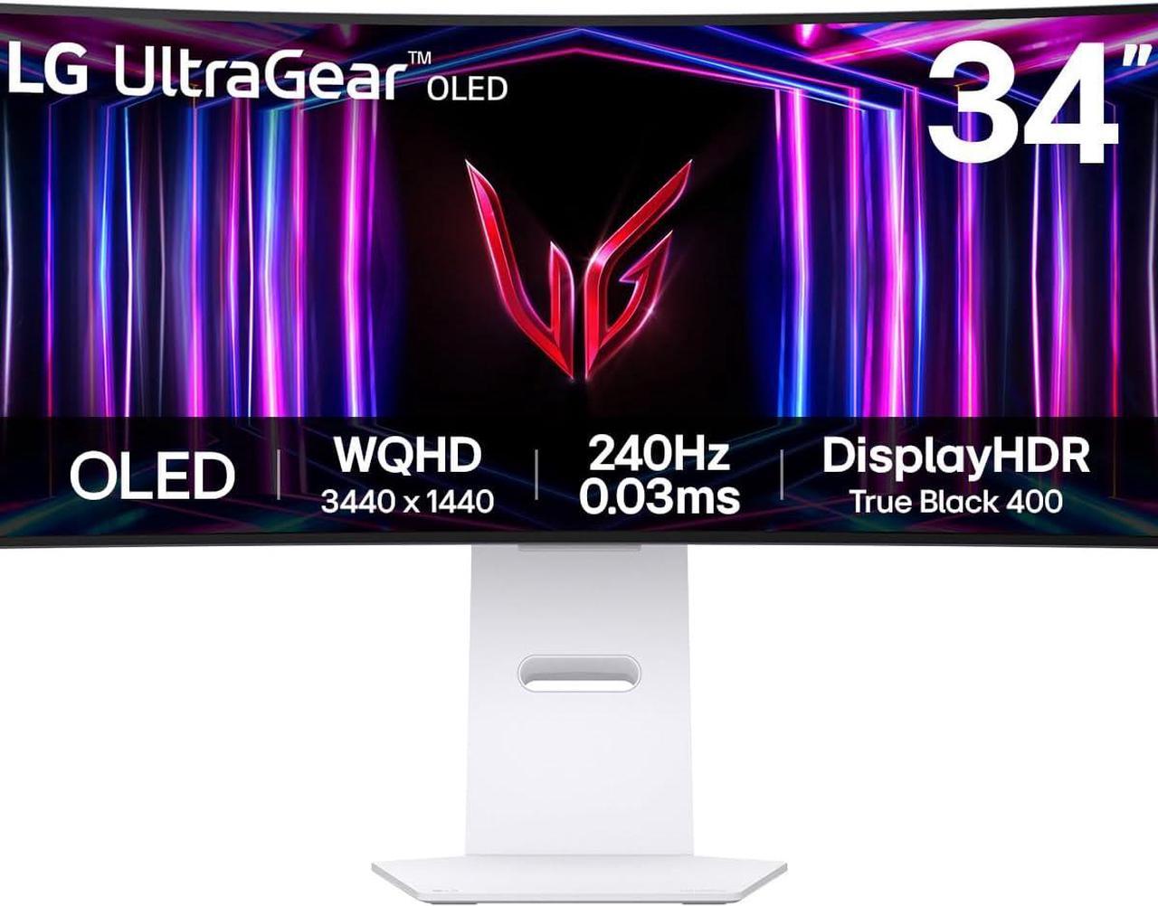 LG 34GS95QE 34" Ultragear OLED Curved Gaming Monitor WQHD 800R 240Hz 0.03ms DisplayHDR True Black 400 AMD FreeSync Premium Pro NVIDIA G-Sync HDMI 2.1 DisplayPort Tilt/Height/Swivel Stand White