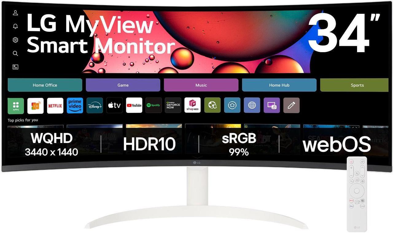 Main image of LG MyView Smart 34” 21:9 Curved 1800R WQHD (3440x1440) 100Hz with webOS, 34SR65QC-W