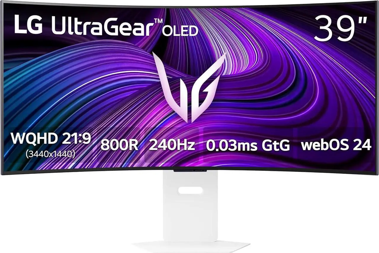 Main image of LG 39GX90SA 39-inch Ultragear WQHD (3440 x 1440) OLED Curved Gaming Monitor 240Hz, 1ms, NVIDIA G-Sync Compatible, AMD FreeSync Premium, VESA DisplayHDR True Black 400, webOS, USB Type-C, White