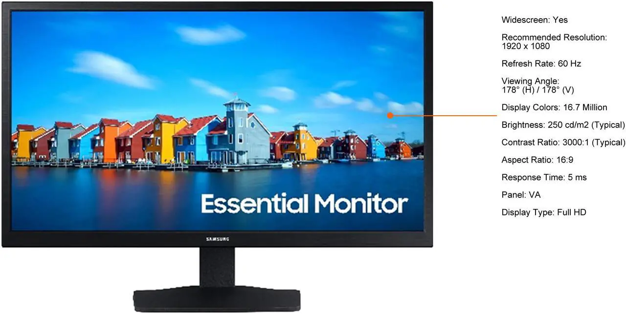 Alt view image 4 of 9 - SAMSUNG 24" 60 Hz VA FHD Monitor 5 ms D-Sub, HDMI Flat Panel S33A Series LS24A336NHNXZA