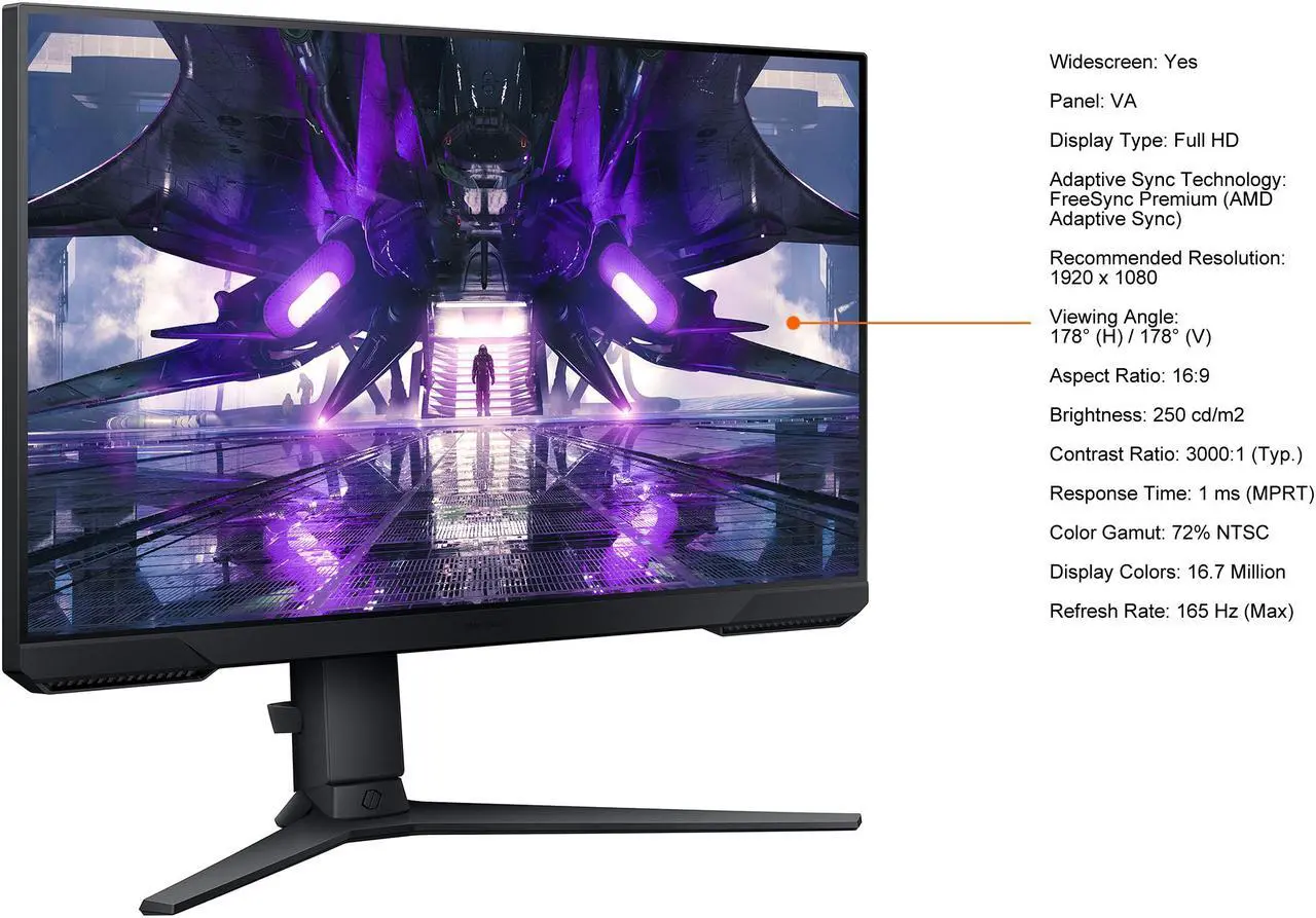 Alt view image 4 of 20 - SAMSUNG 24" 165 Hz (Max) VA FHD Gaming Monitor FreeSync Premium (AMD Adaptive Sync) 72% NTSC HDMI, DisplayPort, Audio Odyssey G32A LS24AG320NNXZA