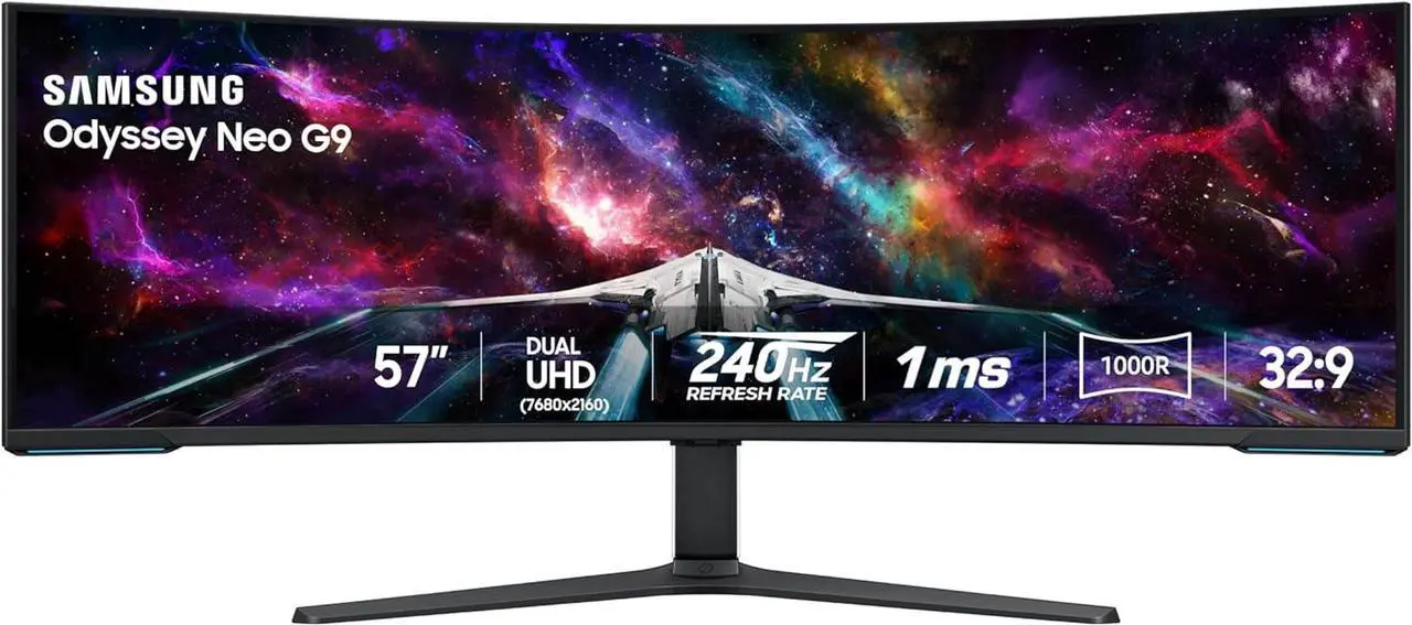 Samsung Odyssey Neo G9 57" DUAL UHD 4K 240Hz with AMD FreeSync Premium Pro 1ms HDR1000 Quantum Mini LED Curved Gaming Computer Monitor with Height Adjustable, Swivel & Tilt Stand LS57CG952NNXZA