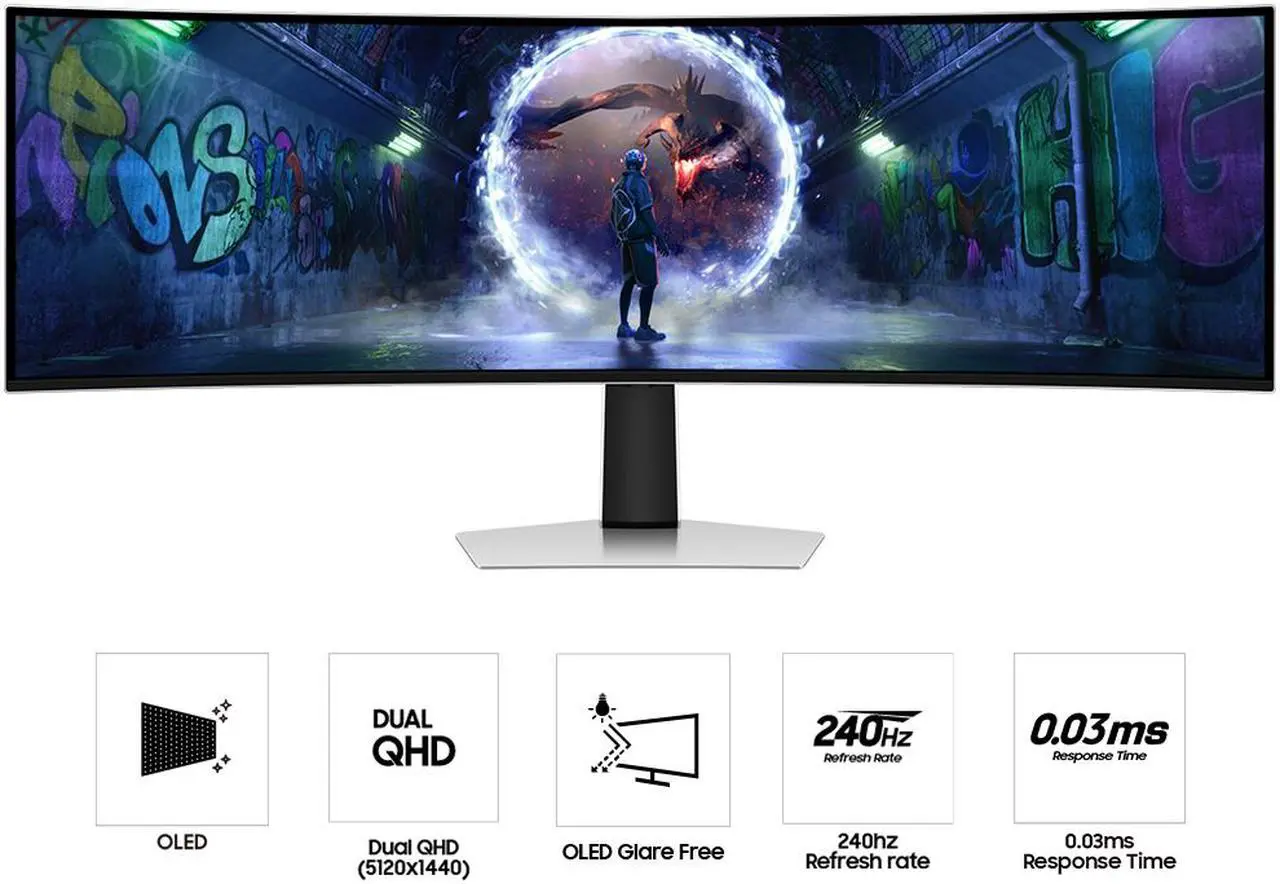 Alt view image 7 of 19 - Samsung 49" Odyssey OLED G9 (G93SD) Dual QHD 240Hz 0.03ms G-Sync Compatible Curved Gaming Monitor with Glare Free (LS49DG934SNXGO)