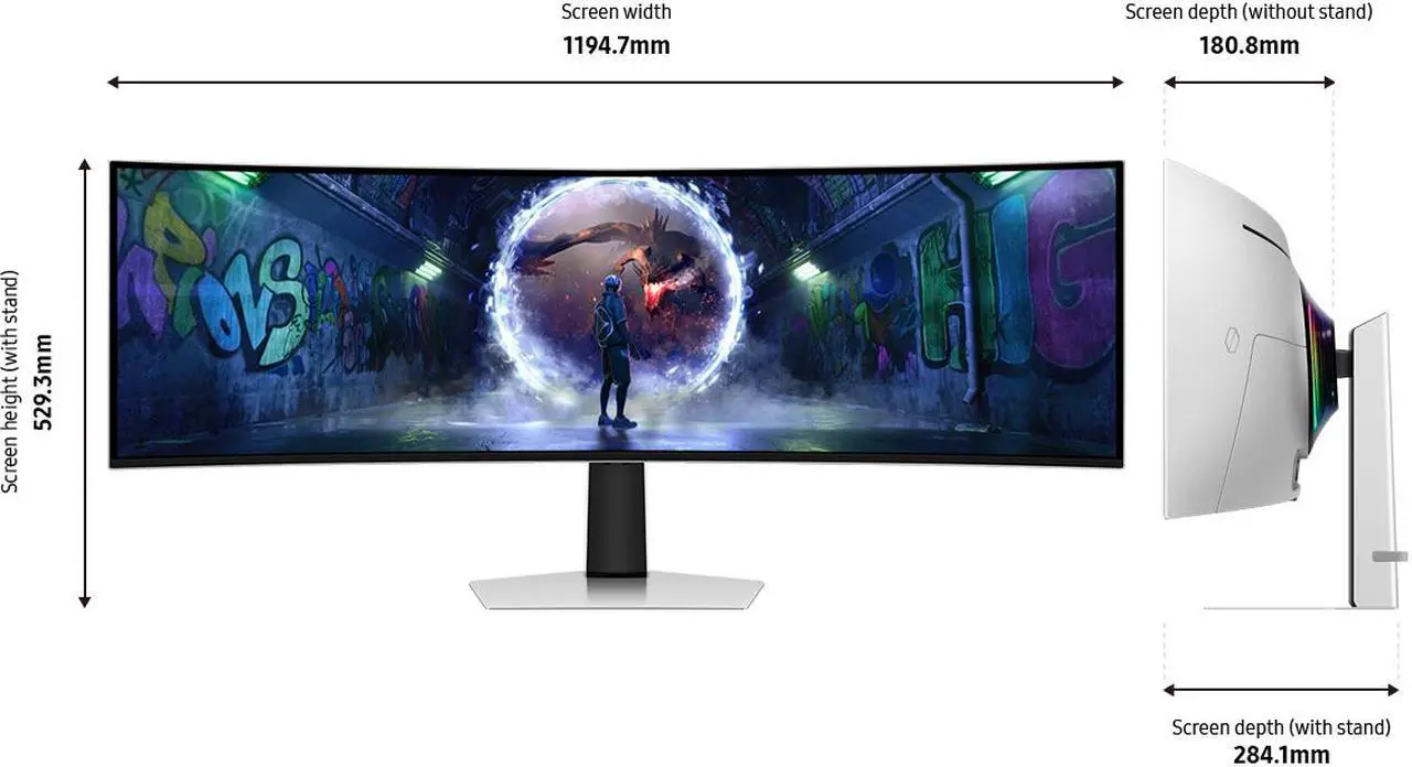 Alt view image 8 of 19 - Samsung 49" Odyssey OLED G9 (G93SD) Dual QHD 240Hz 0.03ms G-Sync Compatible Curved Gaming Monitor with Glare Free (LS49DG934SNXGO)
